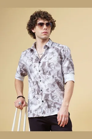 PAUL STREET Men Classic Spread Collar Floral Printed Slim Fit Casual Shirt