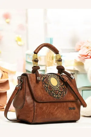 EXOTIC Women Embellished Structured Leather Satchel Bag