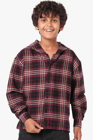 BONKIDS Boys Hood Tartan Checked Cotton Casual Shirt