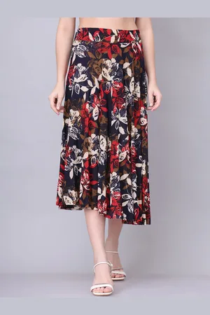 GRACIT Women Printed Flared Slip On Midi Skirts
