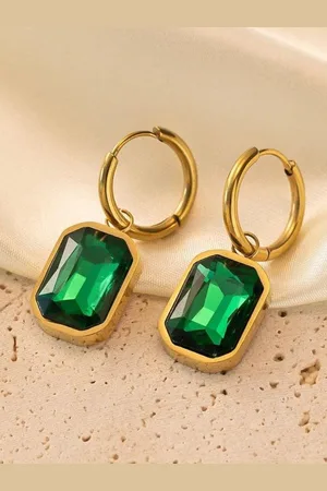 EL REGALO Stainless Steel Stone Studded Geometric Drop Earrings