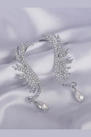 Krelin Classic Silver Plated Cubic Zirconia & Rhinestone Ear Cuff Earrings