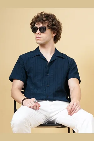 PAUL STREET Men Club Cuban Collar Textured Slim Fit Casual Shirt