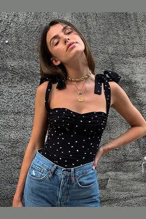 LULU & SKY Women Printed Sweetheart Neck Top