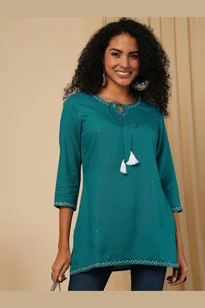 Globus Women Embellished Tie-up Round Neck Tunic
