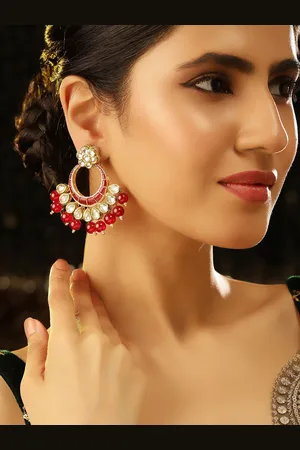 Priyaasi Gold-Plated Kundan Studded Crescent Shaped Chandbalis