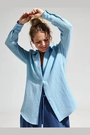 LULU & SKY Women Spread Collar Textured Cotton Relaxed Fit Casual Shirt