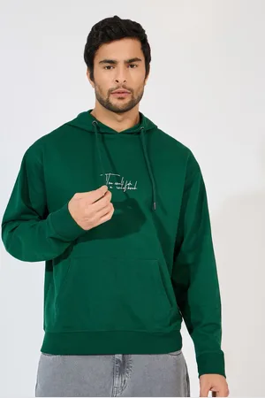 Styli Men Typography Printed Hood Cotton Pullover Ribbed Sweatshirt
