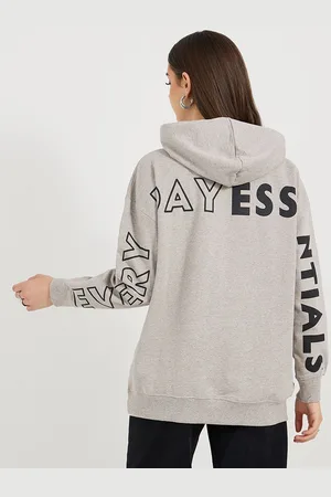 Styli Oversized Fit Typography Printed Drop Shoulder Longline Hooded Sweatshirt