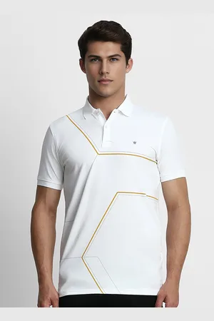 Louis Philippe Men White Printed Polo Collar Slim Fit Cotton T-shirt