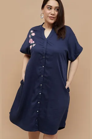 Lifestyle Women Plus Size Embroidered Knee Length Shirt Dress
