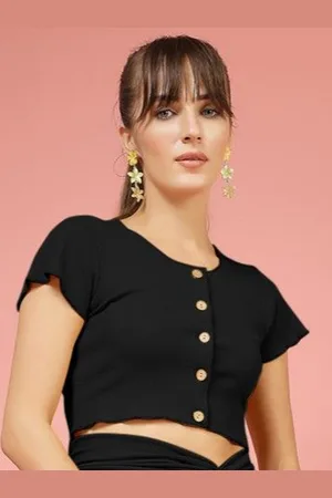 OOMPH Women Striped Round Neck Crop Top