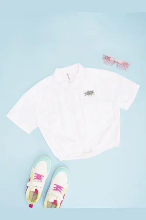 Pantaloons Girls Striped Shirt Shirt Collar Short Sleeves Style Top