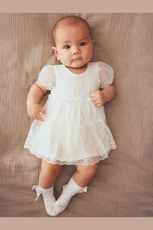 H&M Girls Embroidered Mesh Bodysuit Dress