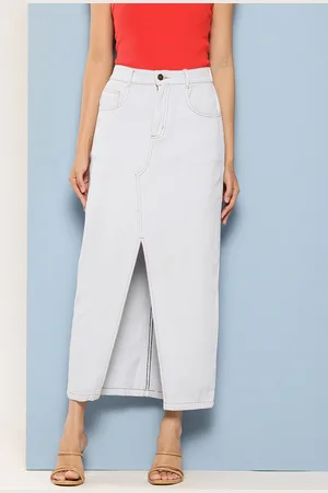 Chemistry Pure Cotton Denim Straight Maxi Skirt with Front Slit