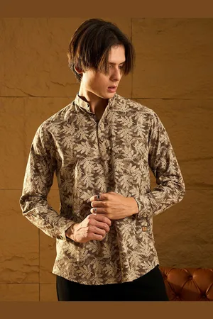 DENNISON Floral Block Printed Mandarin Collar Cotton Short Kurta