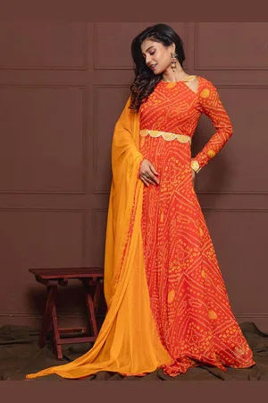 Nüd Bandhani Printed Georgette Anarkali Kurta With Dupatta