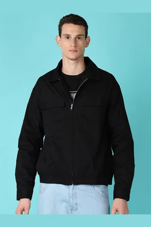 V-Mart Men Spread Collar Solid Cotton Casual Bomber Jacket