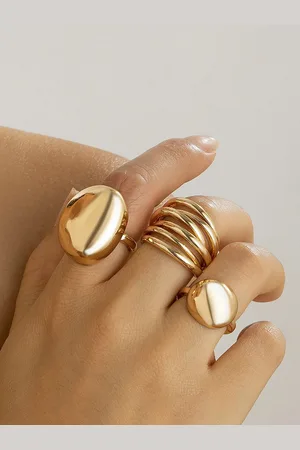 Jewels Galaxy Set Of 3 Gold Plated Midi Adjustable Finger Rings