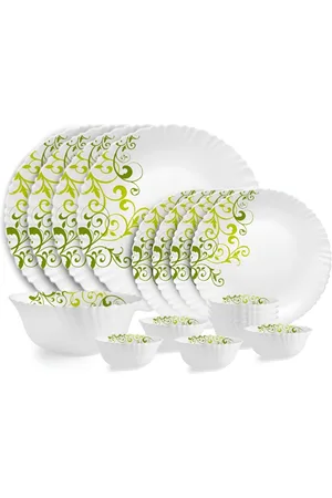 Cello Dazzle Series White 17 Pieces Printed Oleander Microwave Opalware Safe Dinner Set
