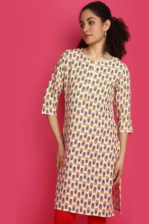 V-Mart Round Neck Floral Printed Straight Kurta