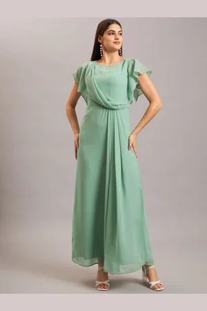 Eavan Women Round Neck Flutter Sleeves Maxi Dress