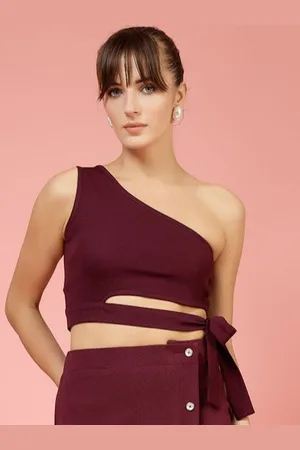 OOMPH Women One Shoulder Sleeveless Crop Top