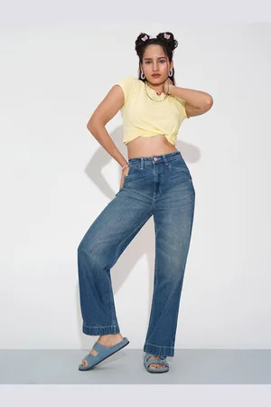 FREAKINS Women Jean Straight Fit High-Rise Light Fade Cotton Jeans