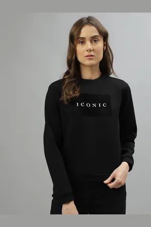 ICONIC Women Typography Printed Round Neck Pullover Sweatshirt