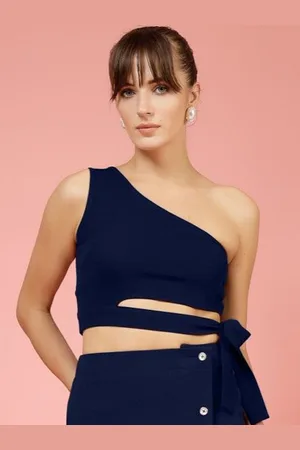 OOMPH Women One Shoulder Fitted Crop Top