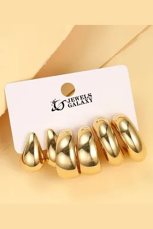 Jewels Galaxy Pack Of 6 Gold Plated Contemporary Half Hoop Earrings