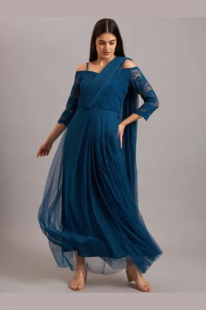 Eavan Women Embroidered Flared Sleeve Net Fit & Flare Maxi Dress