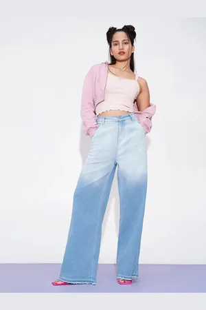 FREAKINS Women Jean Wide Leg High-Rise Light Fade Stretchable Jeans