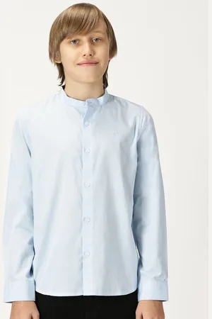French Connection Boys Premium Band Collar Solid Cotton Casual Shirt