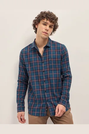 The Bear House Men Spread Collar Windowpane Checked Cotton Slim Fit Casual Shirt