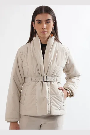 Elle Women Shawl Collar Solid Casual Padded Jacket