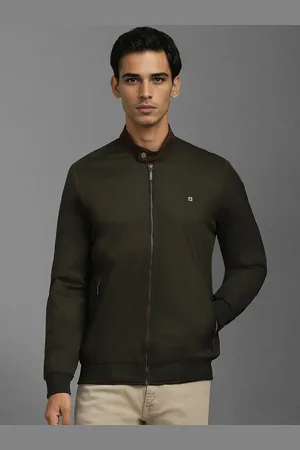 Louis Philippe Men Mandarin Collar Solid Casual Bomber Jacket