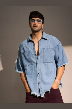 FUGAZEE Men Spread Collar Solid Cotton Oversized Casual Shirt