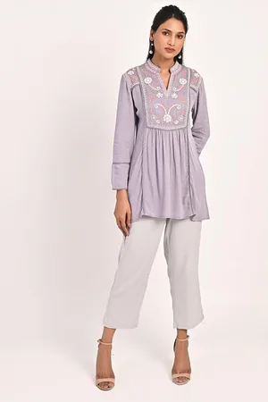 Lakshita Women Mandarin Collar Embroidered Cotton Tunic