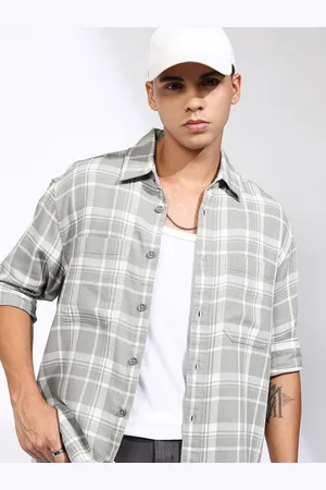 Highlander Men Dobby Textured Checked Utility Pocket Oversized Overshirt