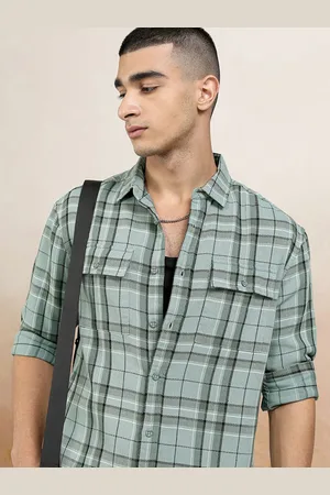 Highlander Men Mocklino Dobby Textured Checked Utility Pocket Relaxed Shirt
