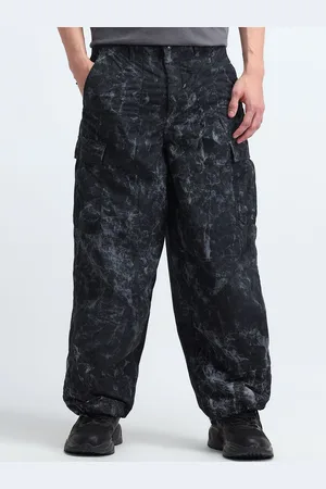 Flying Machine Men Mid-Rise Tie and Dye Printed Comfort Loose Fit Cargos Trousers