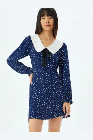 Koton Women Polka Dots Printed Peter Pan Collar Fit & Flare Dress