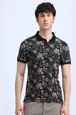 Flying Machine Men Floral Printed Polo Collar Cotton T-shirt