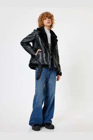 Koton Women Lapel Collar Solid Casual Bomber Jacket