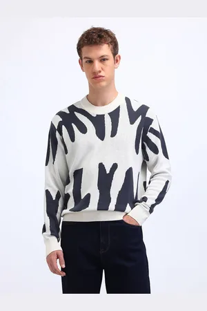 Flying Machine Men Abstract Printed Cotton Winter Pullover