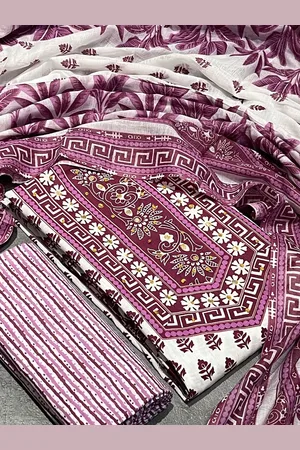 SALWAR STUDIO Floral Printed Sequinned Pure Cotton Unstitched Dress Material