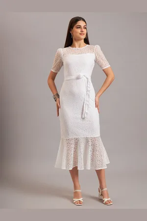 Eavan Women Short Sleeves Self Design Peplum Midi Dress