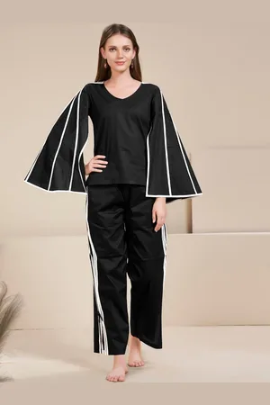 AUTUMN LANE V-Neck Cape Sleeves Top With Trousers