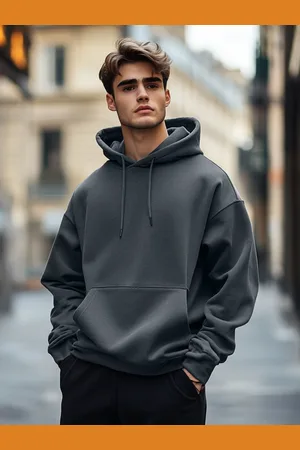 NOBERO Men Oversized Solid Hooded Sweatshirt